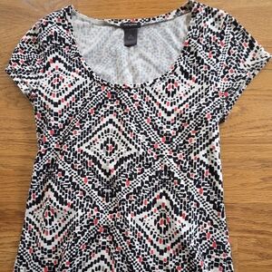 Ann Taylor Black and White Geometric Print Tee